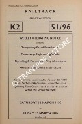 Book cover of Weekly Operating Notice containing Temporary Speed Restrictions, Temporary Engineering Works, Signalling & Permanent Way Alterations, General Instructions and Notices, 16 to 22 March 1996 by Railtrack Great Western